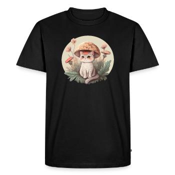 Aesthetic Cat Toadstool Hat Mushroom Cottagecore - Men's Premium Organic T-Shirt - black - Front - Nico (187cm)
