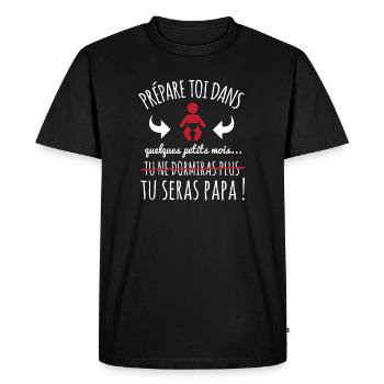Annonce grossese paternité futur papa et sommeil - T-shirt Premium bio Homme - noir - Devant - Nico (187cm)