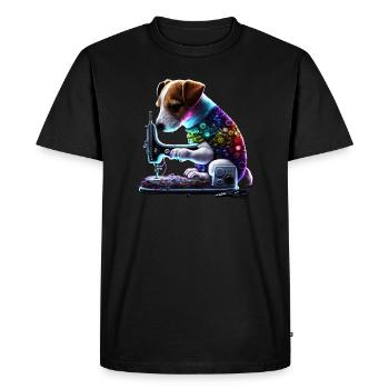 Jack Russel chien à coudre avec machine à coudre - T-shirt Premium bio Homme - noir - Devant - Nico (187cm)