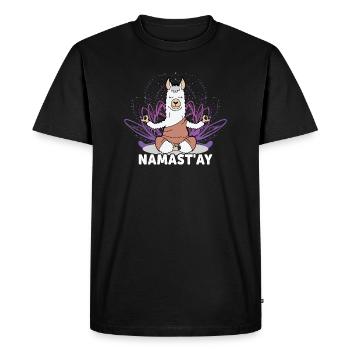 Lamaste - Funny Namaste Yoga Lama / Alpaca - Men's Premium Organic T-Shirt - black - Front - Nico (187cm)