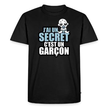 j'ai un secret c'est un garçon - T-shirt Premium bio Homme - noir - Devant - Nico (187cm)