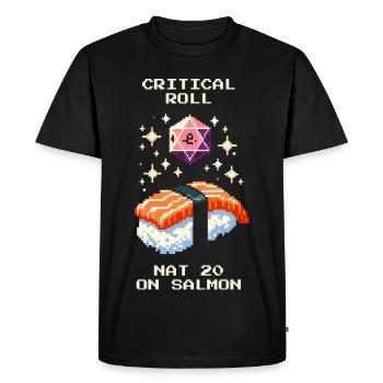 20 naturels sur le saumon | Sushi Tabletop RPG - T-shirt Premium bio Homme - noir - Devant - Nico (187cm)