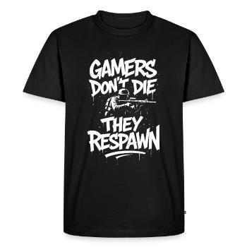 Les joueurs ne meurent pas, ils réapparaissent - T-shirt Premium bio Homme - noir - Devant - Nico (187cm)