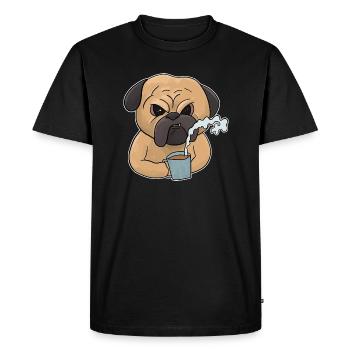 Chien grincheux avec café muffins du matin - T-shirt Premium bio Homme - noir - Devant - Nico (187cm)
