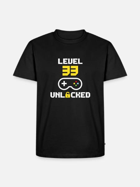 Level 33 freigeschaltet | 33 Jahre alter Spielergeburtstag - Männer Premium Bio T-Shirt - Schwarz
