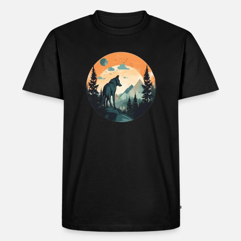 Wolf in den Bergen - Männer Premium Bio T-Shirt - Schwarz