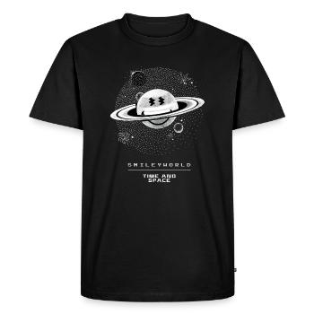 SmileyWorld Saturn Smiley In Time And Space - Men's Premium Organic T-Shirt - black - Front - Nico (187cm)