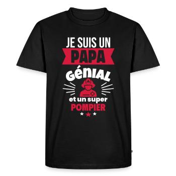 Papa génial & pompier – idée fête des pères - T-shirt Premium bio Homme - noir - Devant - Nico (187cm)