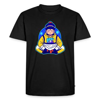 Cute Buddha in yoga position with hoodie - Men's Premium Organic T-Shirt - black - Front - Nico (187cm)