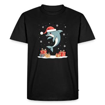 Dauphin avec des flocons de neige de chapeau de Père Noël - T-shirt Premium bio Homme - noir - Devant - Nico (187cm)