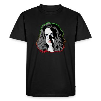 Une femme comme dans un film noir vert/orange - T-shirt Premium bio Homme - noir - Devant - Nico (187cm)