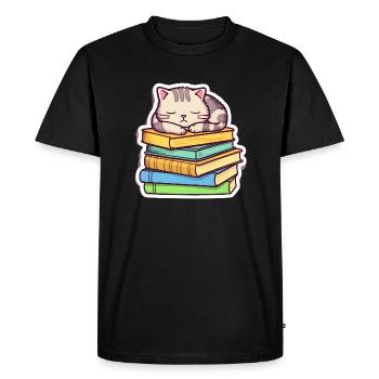 Sleeping Book Cat - Men's Premium Organic T-Shirt - black - Front - Nico (187cm)