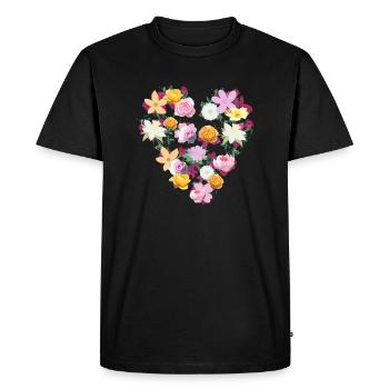 Fleur Coeur, Fleurs, Floral, Fleur, Rouge - T-shirt Premium bio Homme - noir - Devant - Nico (187cm)