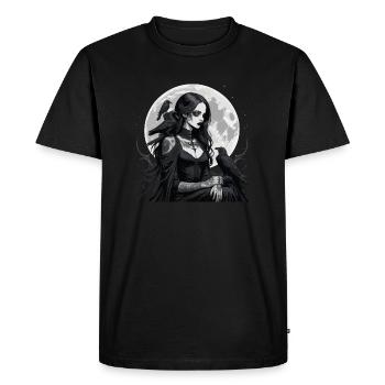 femme gothique avec des corbeaux noirs sur la lune - T-shirt Premium bio Homme - noir - Devant - Nico (187cm)