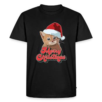 Cadeau de Noël Mignon Drôle de chat Père Noël Joyeux Noël - T-shirt Premium bio Homme - noir - Devant - Nico (187cm)