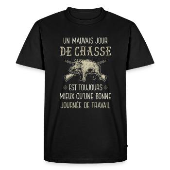 Chasseur Chassé Chasse Chasser Humour - T-shirt Premium bio Homme - noir - Devant - Nico (187cm)
