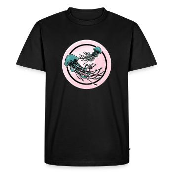Beau design de méduse en vert / rose sous l’eau - T-shirt Premium bio Homme - noir - Devant - Nico (187cm)