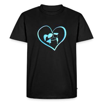 Symbole coeur couple couple bleu - T-shirt Premium bio Homme - noir - Devant - Nico (187cm)