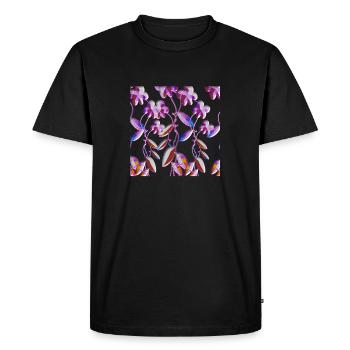 fleurs violettes motif paillettes plante - T-shirt Premium bio Homme - noir - Devant - Nico (187cm)