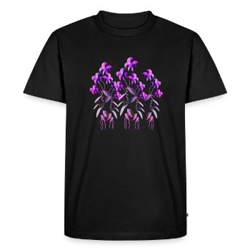 fleurs violettes symbole plante scintillante - T-shirt Premium bio Homme - noir - Devant - Nico (187cm)