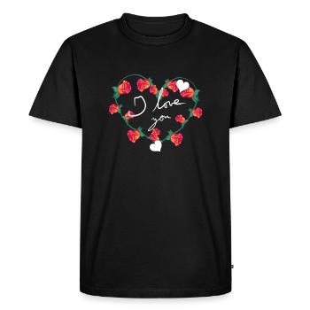 Je t’aime fleurs en forme de fleur de cœur - T-shirt Premium bio Homme - noir - Devant - Nico (187cm)