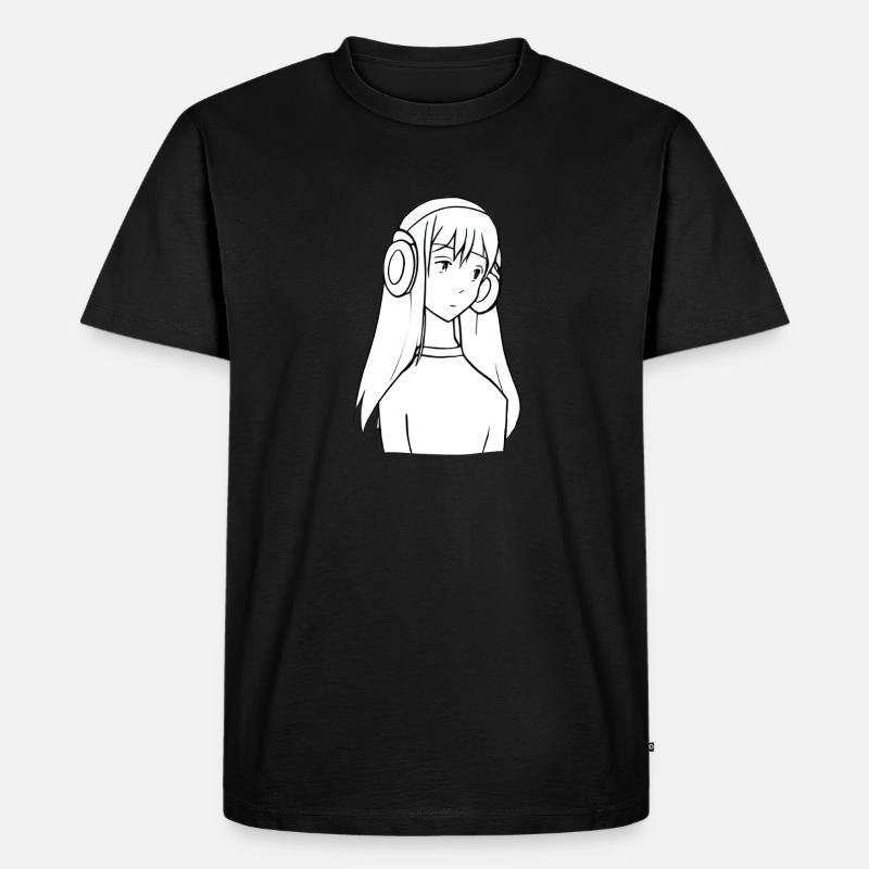 Mädchen Kopfhörer Manga Anime - Männer Premium Bio T-Shirt - Schwarz