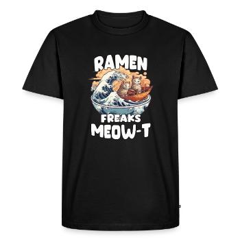 Kawaii Neko and Kanagawa wave for ramen fans. - Men's Premium Organic T-Shirt - black - Front - Nico (187cm)