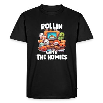 Delicious sushi variety in anime t shirt - Men's Premium Organic T-Shirt - black - Front - Nico (187cm)
