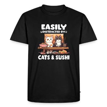 Kawaii Neko Japanese Sushi Maki Cat - Men's Premium Organic T-Shirt - black - Front - Nico (187cm)