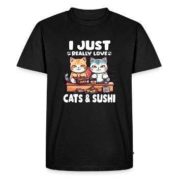 Otaku Anime T Japon Foodies Kawaii Cats Sushi - T-shirt Premium bio Homme - noir - Devant - Nico (187cm)