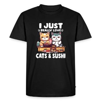 Chats Sushi Aventure Otaku Anime T Sushi Neko - T-shirt Premium bio Homme - noir - Devant - Nico (187cm)