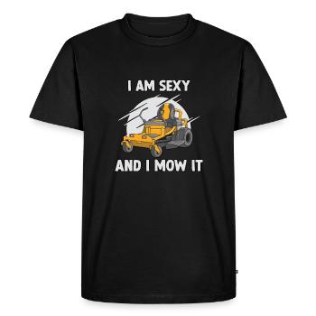 Garden motif lawn mower funny gardener saying - Men's Premium Organic T-Shirt - black - Front - Nico (187cm)