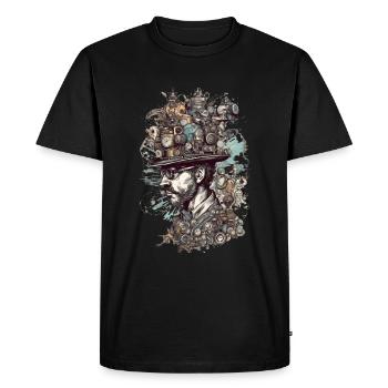 Trippy Steampunk Motif - L’homme au chapeau fou - T-shirt Premium bio Homme - noir - Devant - Nico (187cm)