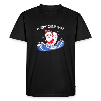 Joyeux Noël Père Noël sur la planche de surf - T-shirt Premium bio Homme - noir - Devant - Nico (187cm)
