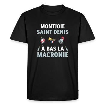 Montjoie Saint Denis à bas la Macronie - T-shirt Premium bio Homme - noir - Devant - Nico (187cm)