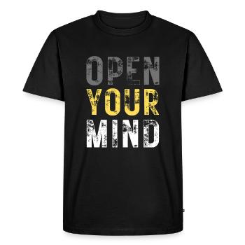 OUVREZ VOTRE – couleur grise, jaune, blanc - T-shirt Premium bio Homme - noir - Devant - Nico (187cm)