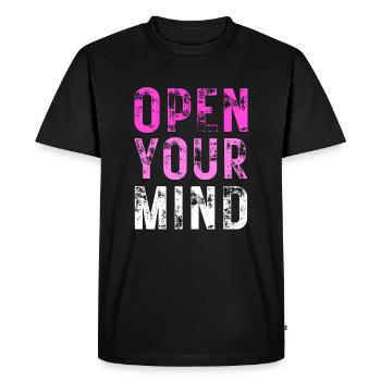 OUVREZ VOTRE – Couleur Violet, Rose, Blanc - T-shirt Premium bio Homme - noir - Devant - Nico (187cm)