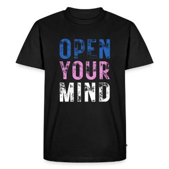 OUVREZ VOTRE – Couleur bleue, rose, blanche - T-shirt Premium bio Homme - noir - Devant - Nico (187cm)