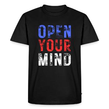 OUVREZ VOTRE – couleur bleu, rouge, blanc - T-shirt Premium bio Homme - noir - Devant - Nico (187cm)
