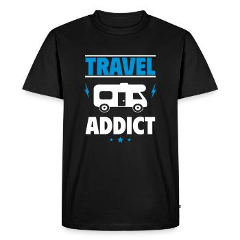 Accro aux voyages Le monde est mon terrain de jeu - T-shirt Premium bio Homme - noir - Devant - Nico (187cm)