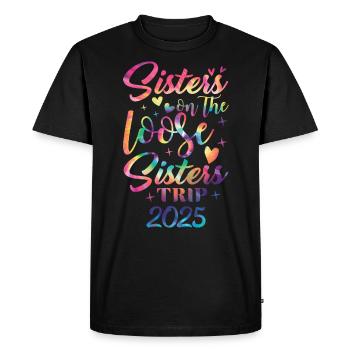 Voyage des sœurs en fuite 2025 - T-shirt Premium bio Homme - noir - Devant - Nico (187cm)