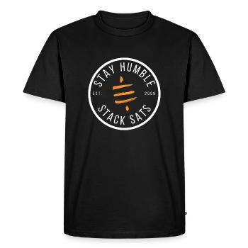 Bitcoin | Stay Humble, Stack Sats | Est. 2009 - Männer Premium Bio T-Shirt - Schwarz - Vorne - Nico (187cm)