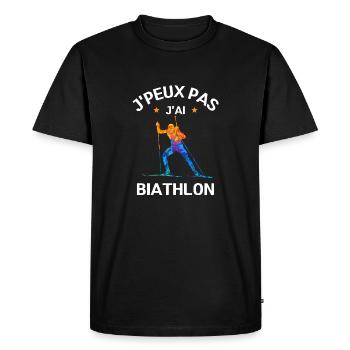 j'peux pas j'ai biathlon - humour sport d'hiver - T-shirt Premium bio Homme - noir - Devant - Nico (187cm)