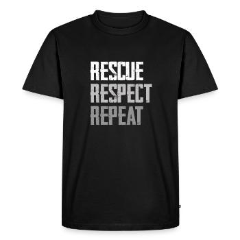 Rescue, Respect, Repeat Statement - Men's Premium Organic T-Shirt - black - Front - Nico (187cm)