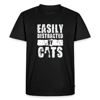 Facilement distrait par les chats - T-shirt Premium bio Homme - noir - Devant - Nico (187cm)