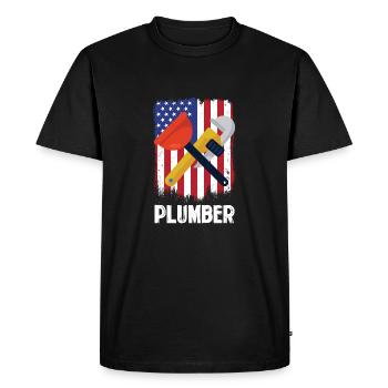 Plumber tools in front of US flag - Men's Premium Organic T-Shirt - black - Front - Nico (187cm)
