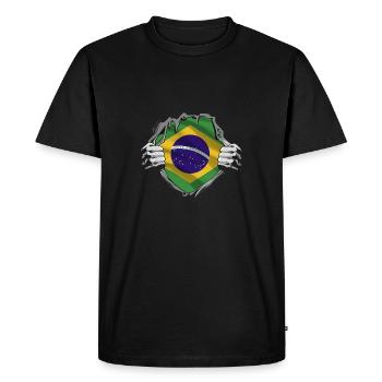 Drapeau brésilien Force Fierté - T-shirt Premium bio Homme - noir - Devant - Nico (187cm)