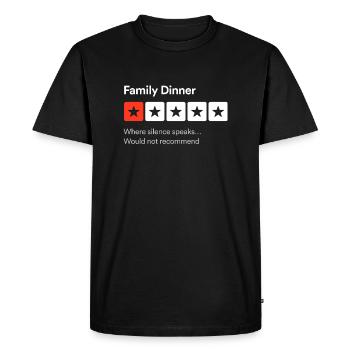 Dîner de famille, Là où le silence parle... Revue amusante - T-shirt Premium bio Homme - noir - Devant - Nico (187cm)