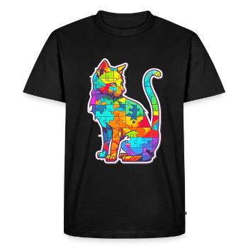 Soutien sensibilisation à l'autisme chat coloré - T-shirt Premium bio Homme - noir - Devant - Nico (187cm)