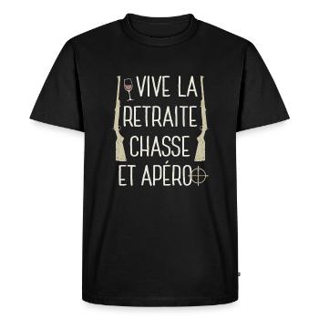 Vive Retraite Chasse Apéro Chasseur Retraité Tee - T-shirt Premium bio Homme - noir - Devant - Nico (187cm)